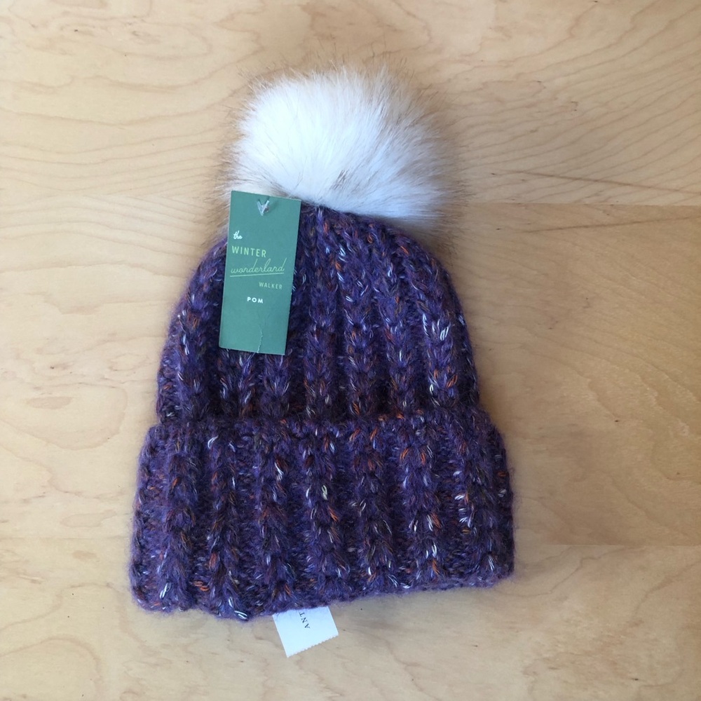 NWT Anthropology Purple Pom Pom Wool Blend Toque Winter Hat